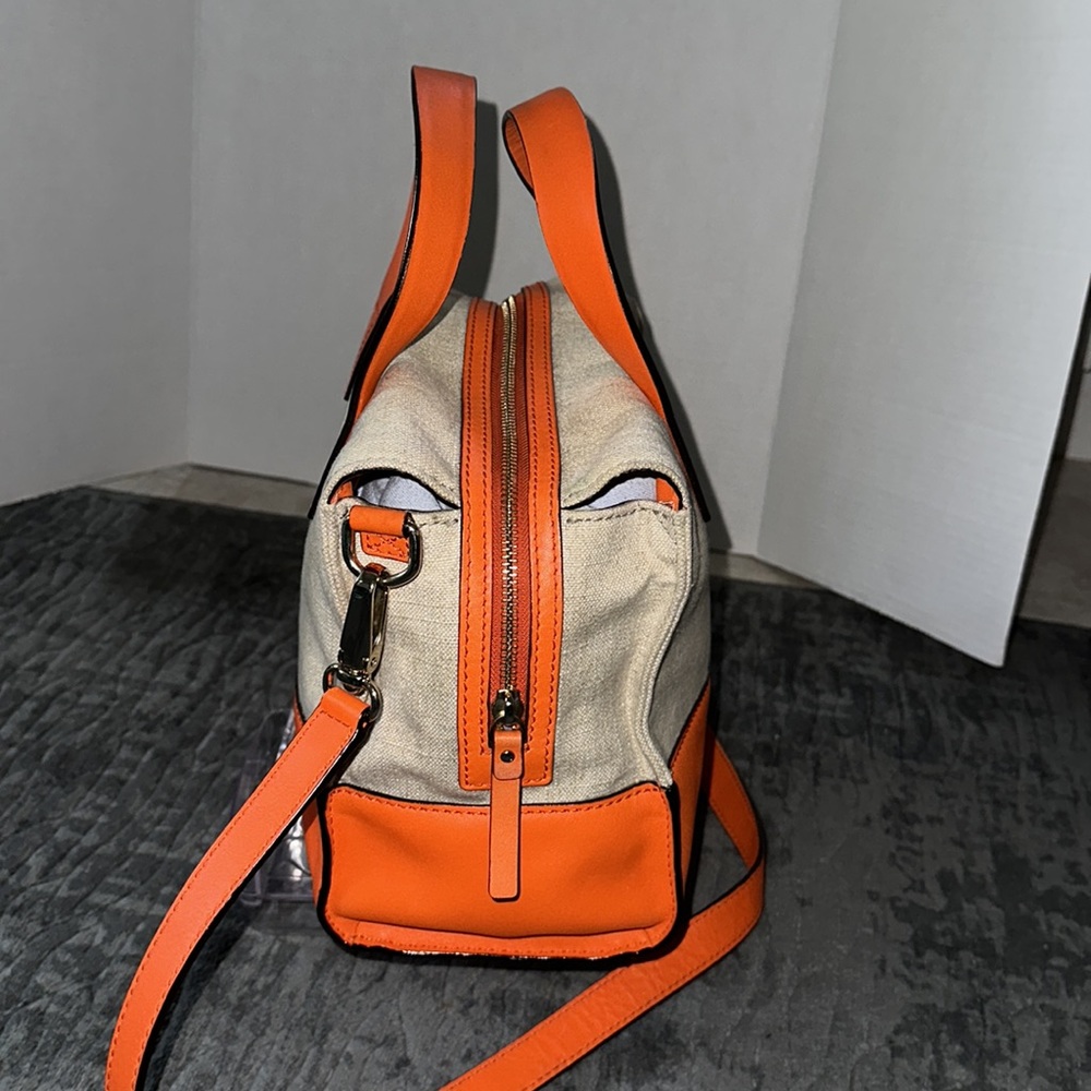 Kate Spade Tan Canvas Orange Carrot Leather Trim Strap Crossbody Shoulder Bag - Picture 4 of 15